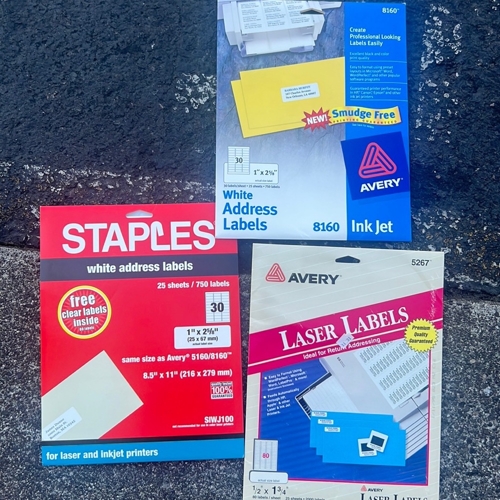 Three new packs of white address labels